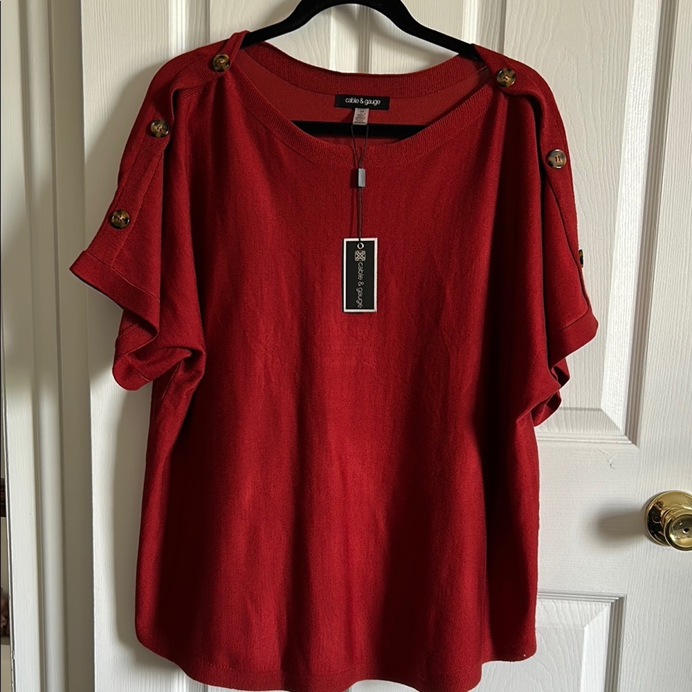 Cable & Gauge Red Blouse Short Sleeve Relaxed